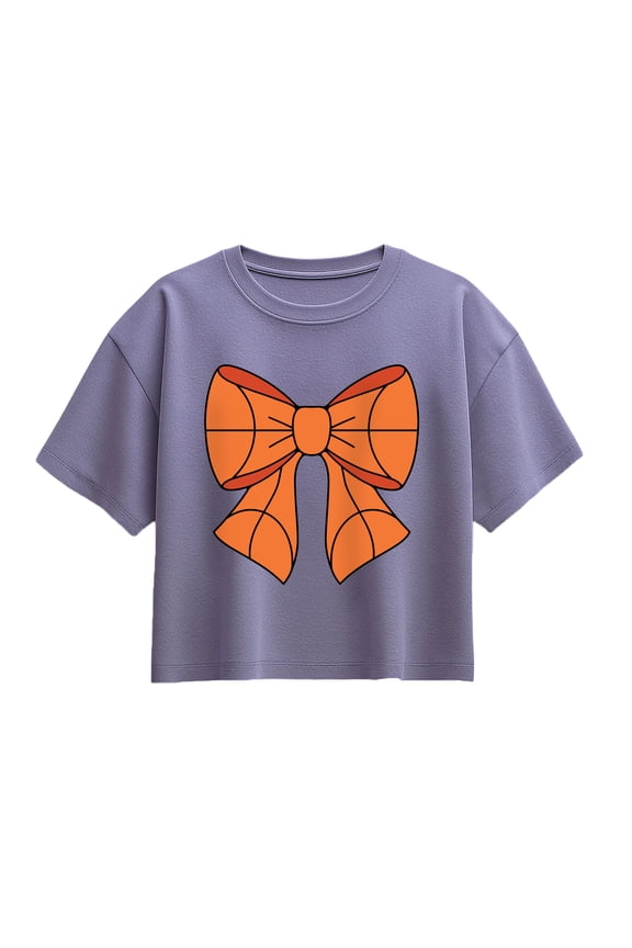 - Basketball Bow - Youth Girl Short Sleeve Boxy Tee