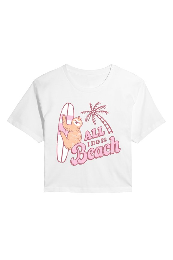 - Beach Sloth - Juniors Cropped Graphic T-Shirt