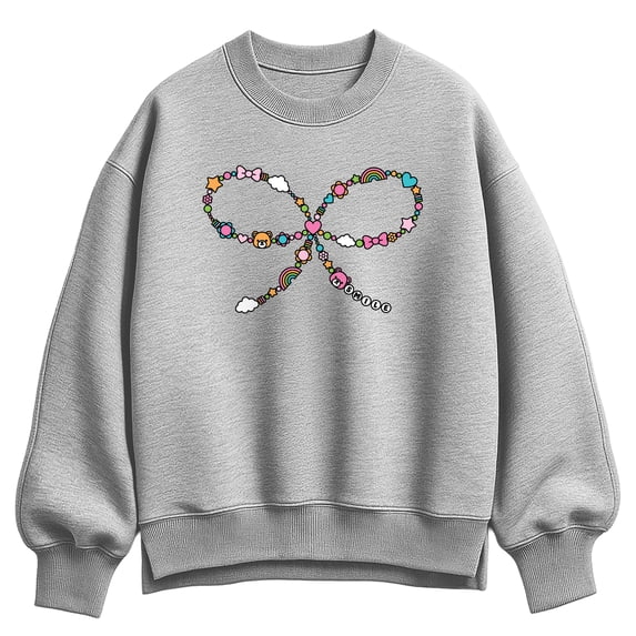 Instant Message - Bead Bow Oversized Fleece Crew Sweatshirt