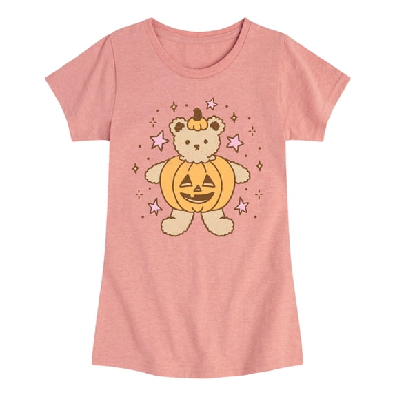 Instant Message - Bear Pumpkin Fitted Short Sleeve Graphic T-Shirt