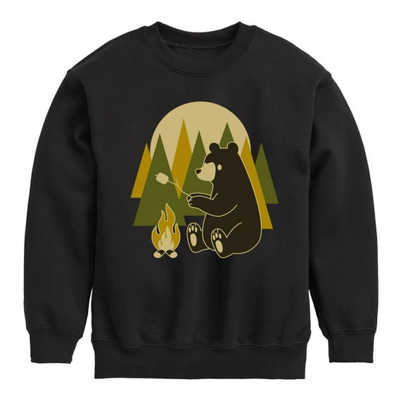 Instant Message - Bear Roasting Marshmallows - Toddler & Youth Crewneck Fleece Sweatshirt