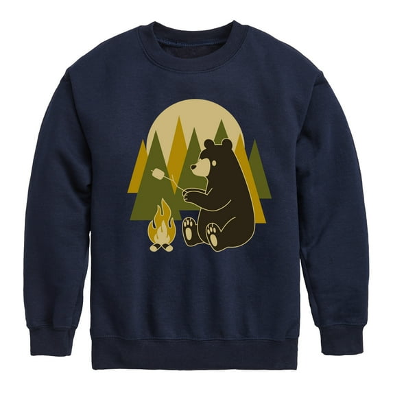Instant Message - Bear Roasting Marshmallows - Toddler & Youth Crewneck Fleece Sweatshirt