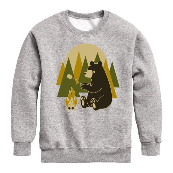 Instant Message - Bear Roasting Marshmallows - Toddler & Youth Crewneck Fleece Sweatshirt