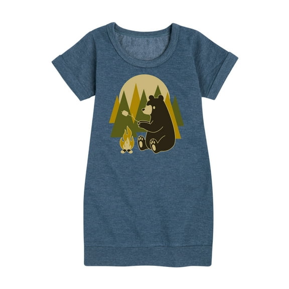 Instant Message - Bear Roasting Marshmallows - Toddler & Youth Girls Fleece Dress