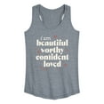 thumbnail image 1 of Instant Message - Beautiful Worthy Confident Loved - Inspirational - Positive Quote - Womens Racerback Tank, 1 of 5