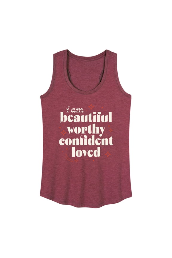 - Beautiful Worthy Confident Loved - Inspirational - Positive Quote - Womens Racerback Tank