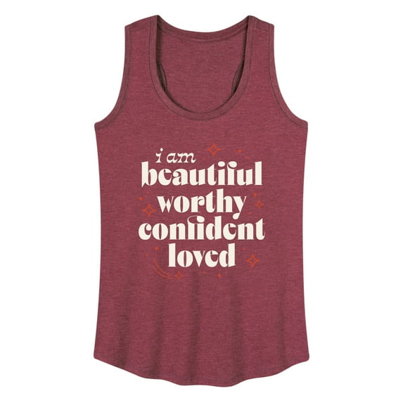 Instant Message - Beautiful Worthy Confident Loved - Inspirational - Positive Quote - Womens Racerback Tank