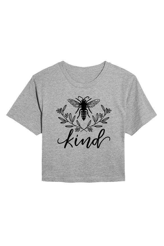 - Bee Kind Floral - Juniors Cropped Graphic T-Shirt