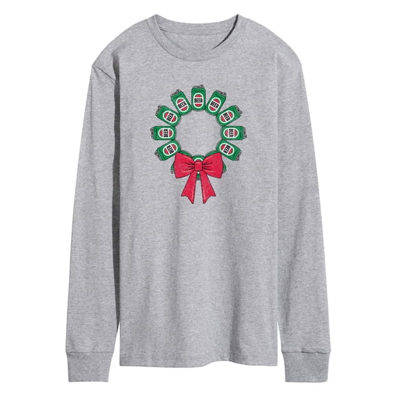 Instant Message - Beer Christmas Wreath Long Sleeve Graphic T-Shirt