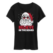 Instant Message - Believe In The Beard Christmas Santa - Womens Short Sleeve Graphic T-Shirt