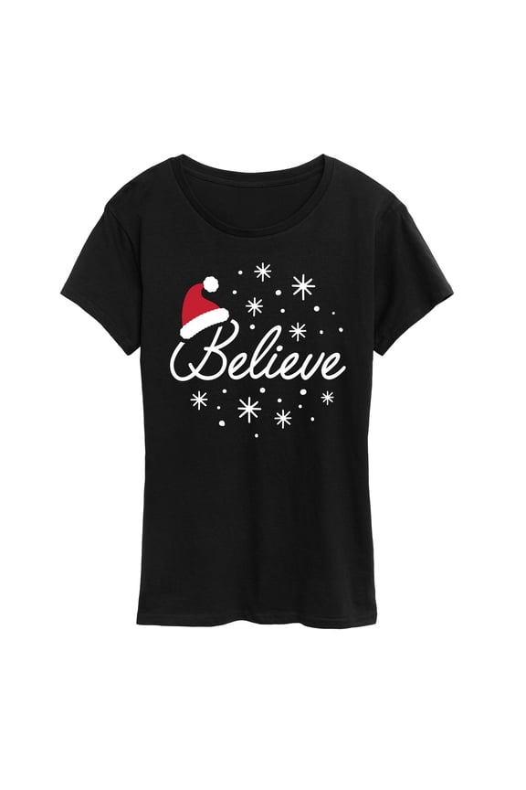 - Believe Santa Hat - Women's Short Sleeve Graphic T-Shirt