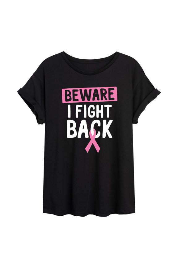- Beware I Fight Back Oversized Graphic T-Shirt
