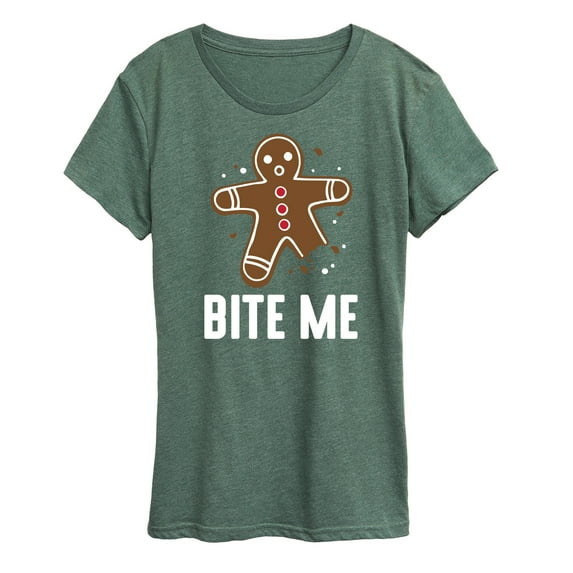 Instant Message - Bite Me Gingerbread Man Christmas- Women's Short Sleeve Graphic T-Shirt