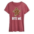 thumbnail image 1 of Instant Message - Bite Me Gingerbread Man Christmas- Women's Short Sleeve Graphic T-Shirt, 1 of 5