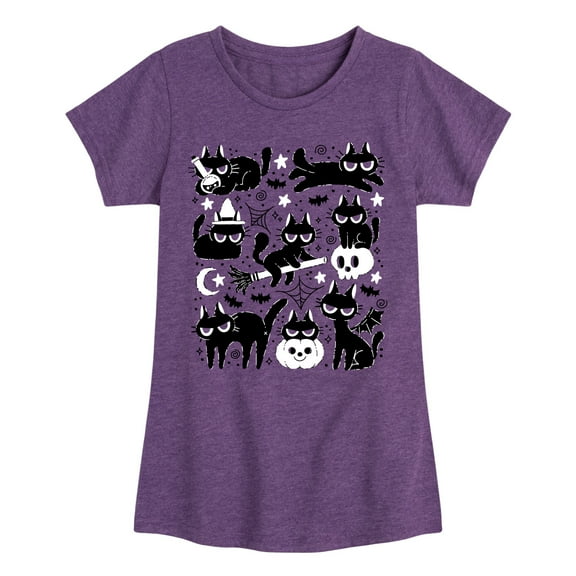 Instant Message - Black Cat Halloween -Youth Girls Short Sleeve T-Shirt