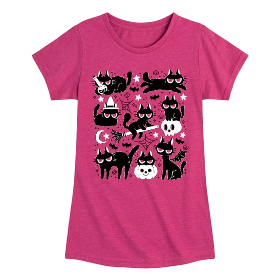 Instant Message - Black Cat Halloween -Youth Girls Short Sleeve T-Shirt