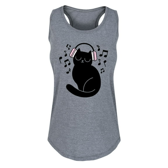 Instant Message - Black Cat Headphones - Ladies Racerback Tank