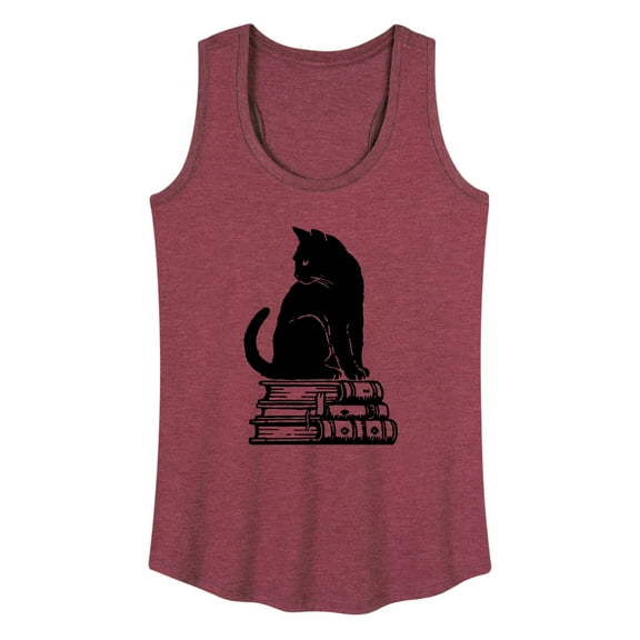 Instant Message - Black Cat On Books - Women's Racerback Tank Top