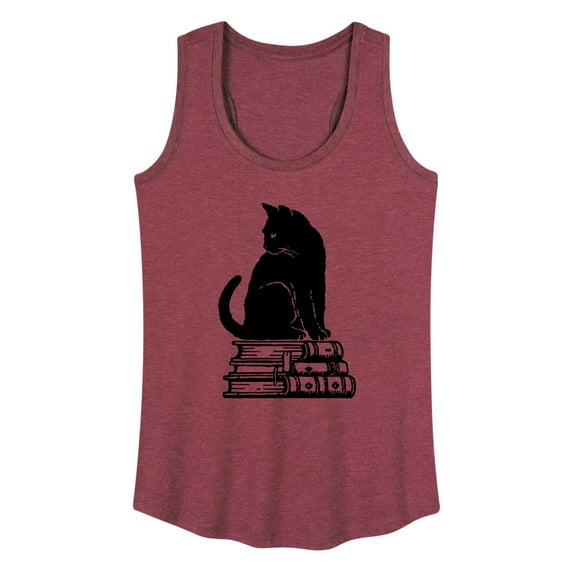 Instant Message - Black Cat On Books - Women's Racerback Tank Top