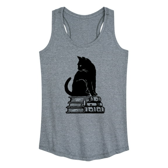Instant Message - Black Cat On Books - Women's Racerback Tank Top