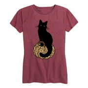 INSTANT MESSAGE - Black Cat On Leopard Pumpkin - Women And Plus Size Short Sleeve Graphic T-Shirt