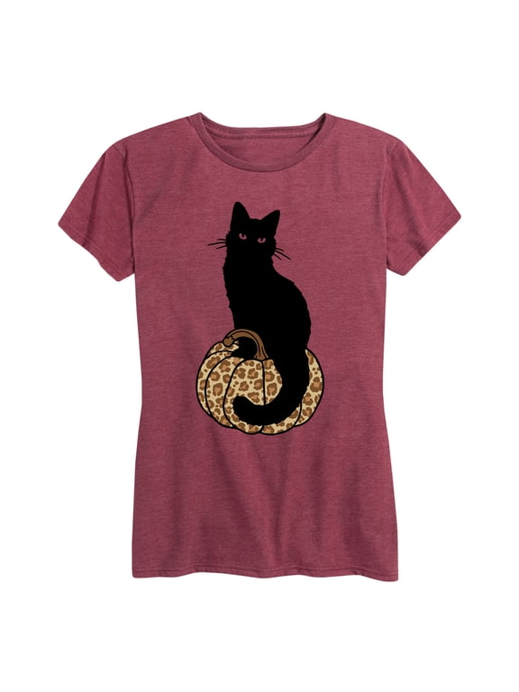- Black Cat On Leopard Pumpkin Women's Short Sleeve Graphic T-Shirt