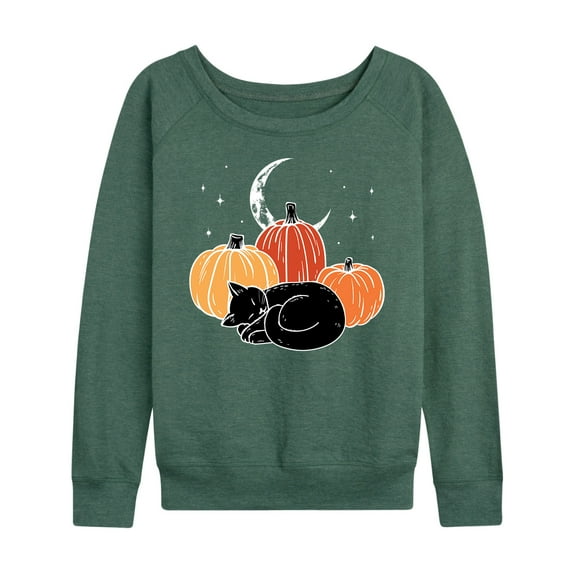 Instant Message - Black Cat Pumpkin Nap - Women's French Terry Long Sleeve Shirt