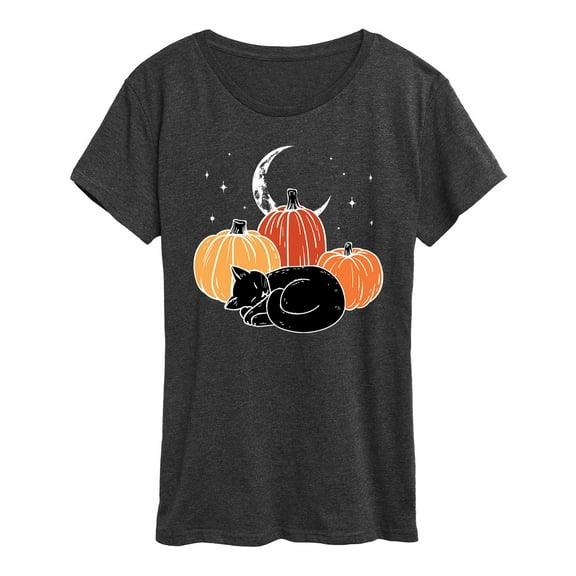 Instant Message - Black Cat Pumpkin Nap - Women's Short Sleeve Graphic T-Shirt