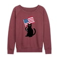 thumbnail image 1 of Instant Message - Black Cat With Flag - Women's Lightweight French Terry Long Sleeve Shirt, 1 of 6