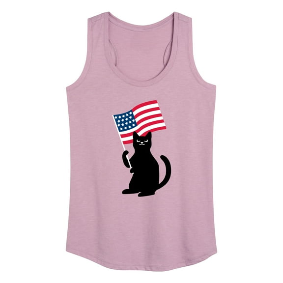 Instant Message - Black Cat With Flag - Women's Racerback Tank Top