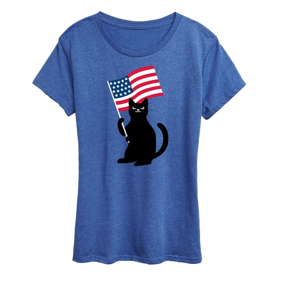 Instant Message - Black Cat With Flag - Women's Short Sleeve Graphic T-Shirt