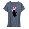 thumbnail image 1 of Instant Message - Black Cat With Flag - Women's Short Sleeve Graphic T-Shirt, 1 of 6