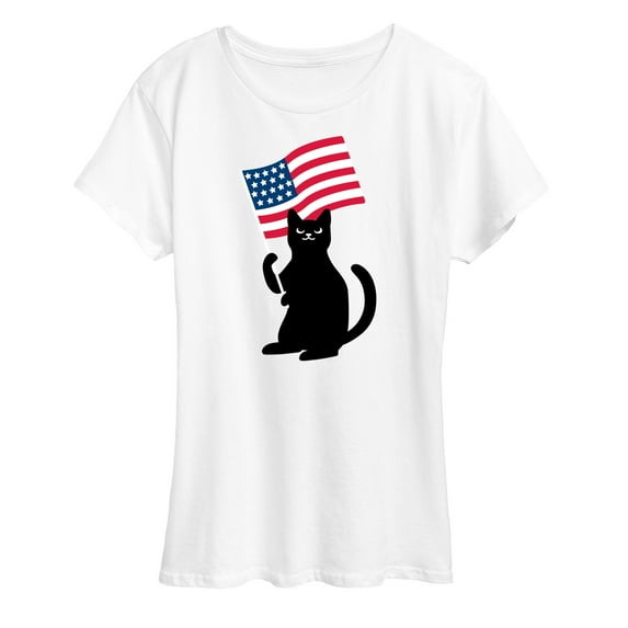 Instant Message - Black Cat With Flag - Women's Short Sleeve Graphic T-Shirt