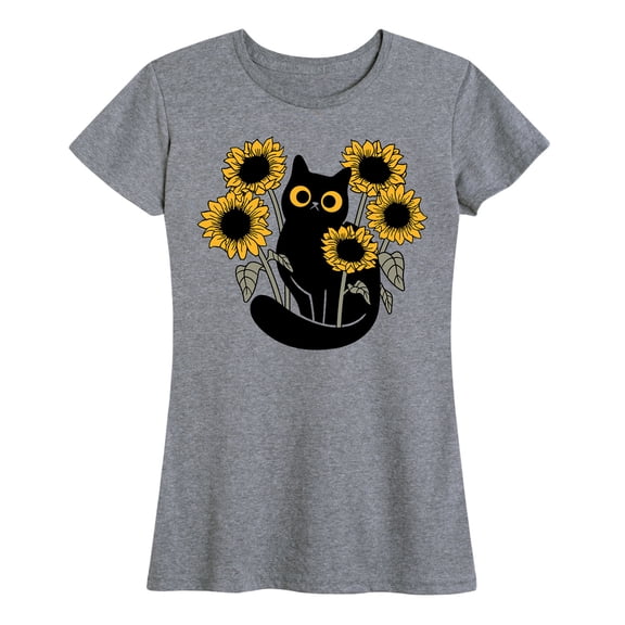 Instant Message - Black Cat in Sunflowers - Women's Short Sleeve Graphic T-shirt