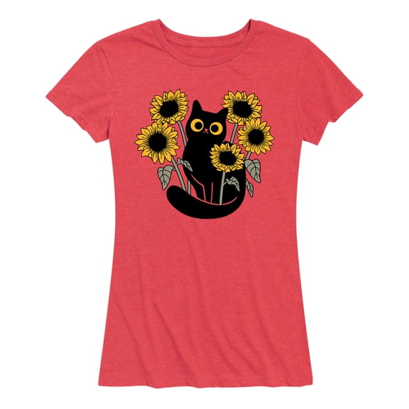 Instant Message - Black Cat in Sunflowers - Women's Short Sleeve Graphic T-shirt