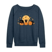 INSTANT MESSAGE - Black Cats And Pumpkins - Women's Lightweight French Terry Long Sleeve Shirt
