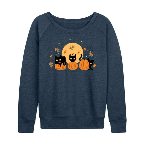 Instant Message - Black Cats And Pumpkins - Women's Lightweight French Terry Long Sleeve Shirt