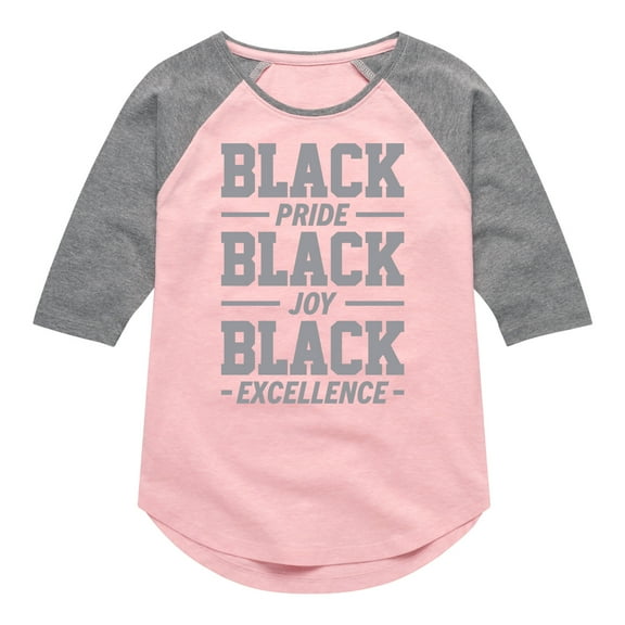 Instant Message - Black Pride Joy Excellence - Toddler & Youth Girls Raglan Graphic T-Shirt