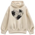 thumbnail image 1 of Instant Message - Black & White Sunflower Heart - Women's Oversized Fleece Hoodie Sweatshirt, 1 of 4