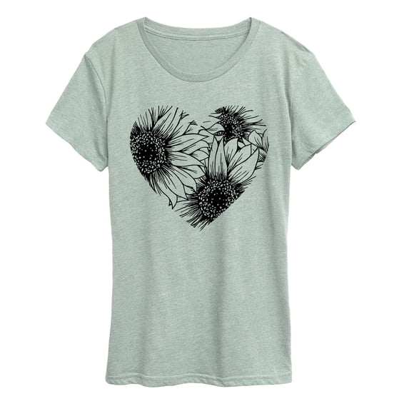 Instant Message - Black & White Sunflower Heart Women's Short Sleeve Graphic T-Shirt