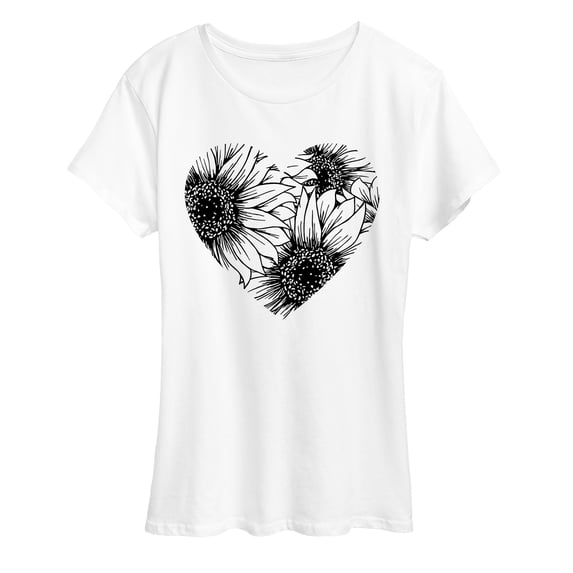 Instant Message - Black & White Sunflower Heart Women's Short Sleeve Graphic T-Shirt