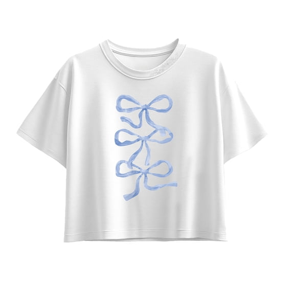Instant Message - Blue Bows - Youth Girls Boxy T-Shirt