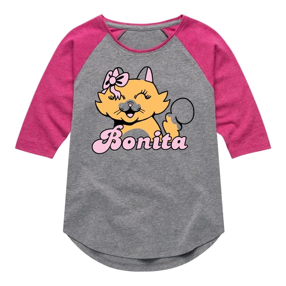 Instant Message - Bonita Kitty - Toddler & Youth Girls Raglan Graphic T-Shirt