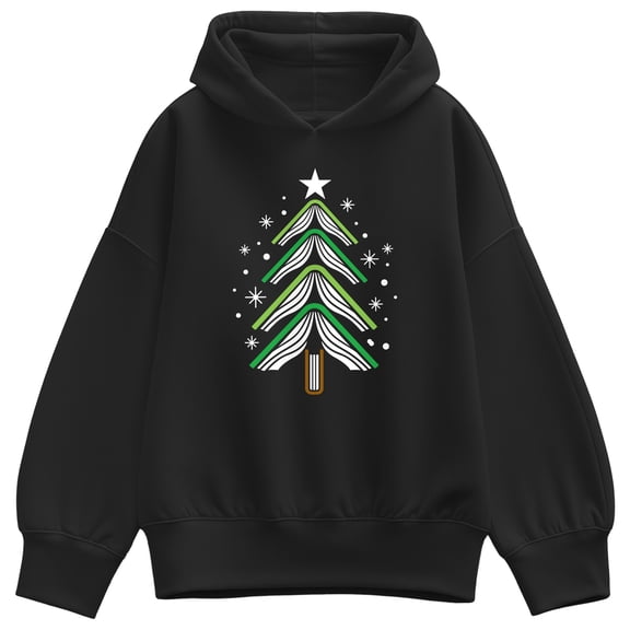 Instant Message - Book Christmas Tree - Ladies Oversized Fleece Hoodie Sweatshirt