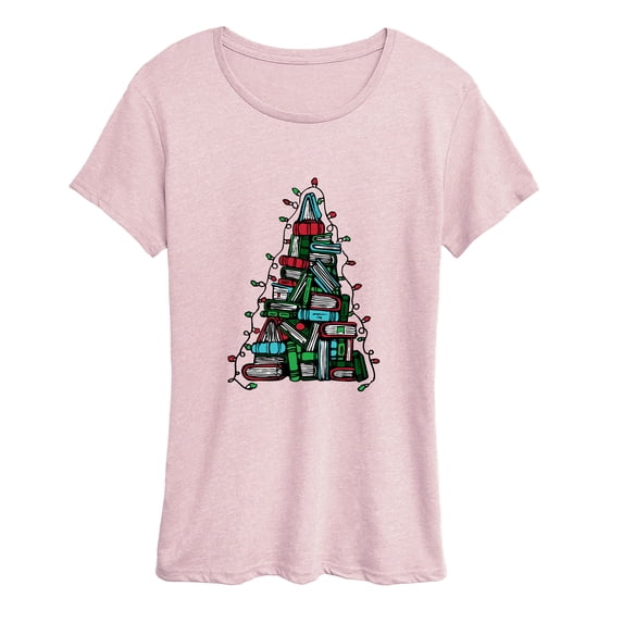 Instant Message - Book Christmas Tree - Women's Short Sleeve Graphic T-Shirt