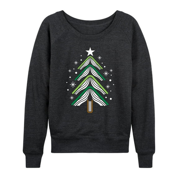 Instant Message - Book Christmas Tree - Womens French Terry Pullover Long Sleeve Shirt