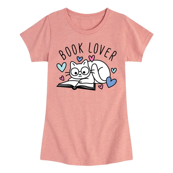 Instant Message - Book Lover Cat - Toddler And Youth Girls Short Sleeve Graphic T-Shirt