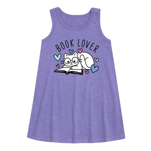 Instant Message - Book Lover Cat - Toddler and Youth Girls A-line Dress