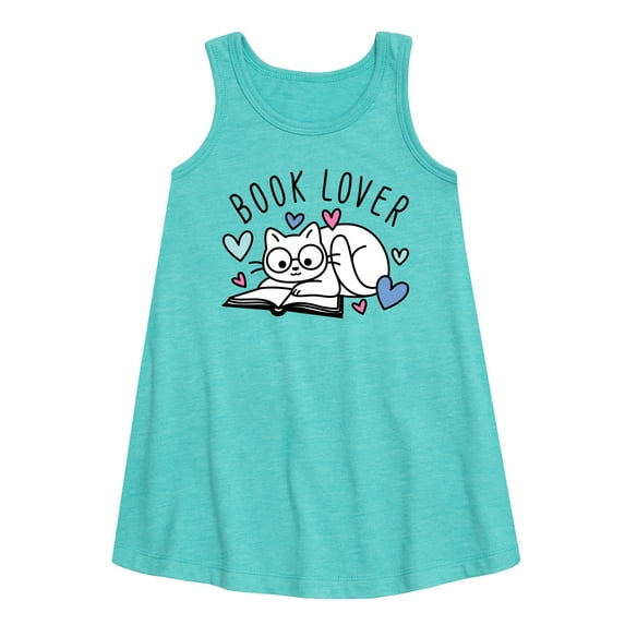 Instant Message - Book Lover Cat - Toddler and Youth Girls A-line Dress