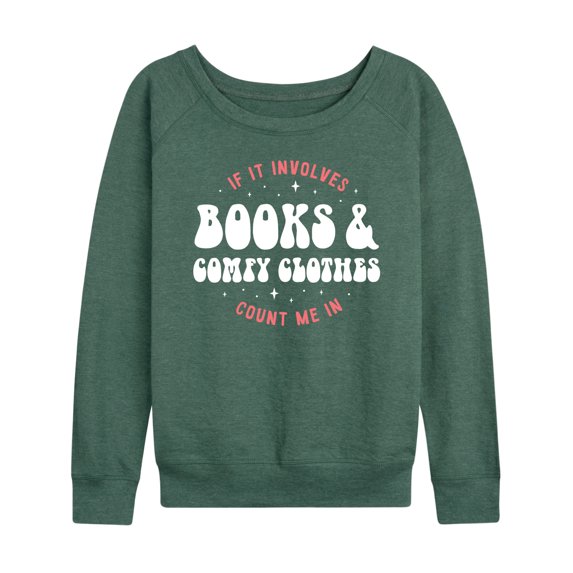 Instant Message - Books Comfy Clothes Women's Lightweight French Terry Wide Neck Long Sleeve Graphic Shirt